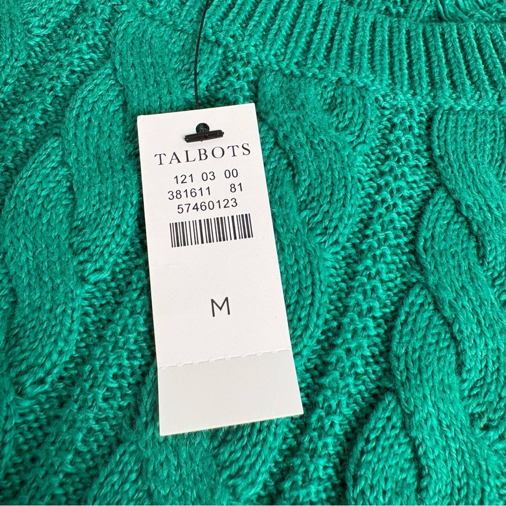 TALBOTS Kelly Green Cable Knit Crew Neck Cotton Blend Sweater *New w Tags* M - Picture 8 of 11